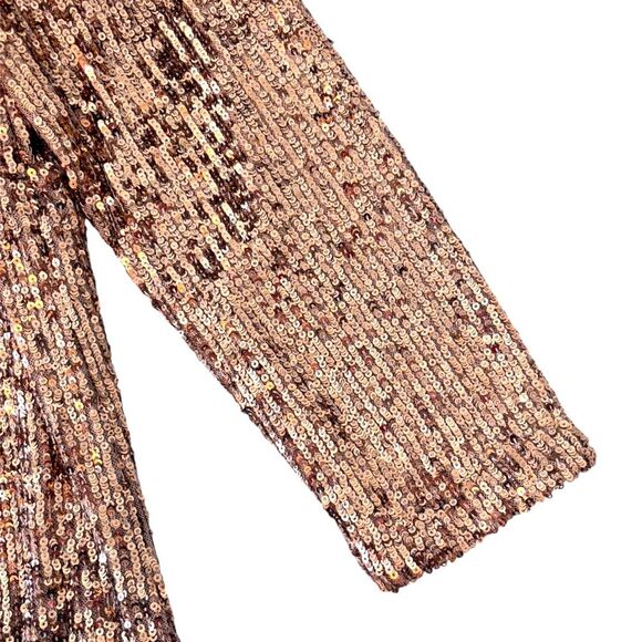 Cable & Gauge | Gold Sequin Puff Long Sleeve Mock neck Keyhole Blouse Shirt - Picture 11 of 16